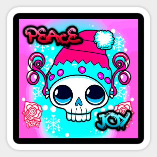 Peace Joy Kawaii Skull - Christmas Graphic Graffiti Art - Holiday Gift Sticker